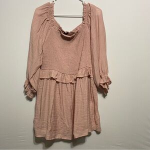 Oddy Pink Smocked Long Sleeve Babydoll Top-Size 1XL-Boho COTTAGECORE
